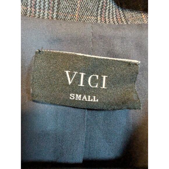 Vici Gray Plaid Mid Length Blazer Jacket One Button Two Pocket Women's S Office - Picture 2 of 8